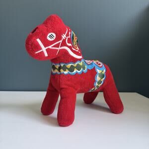 Swedish Dala Red Plush Horse Sweden Nordic Souvenir Scandinavian‎ Flag 8 3/4” 81